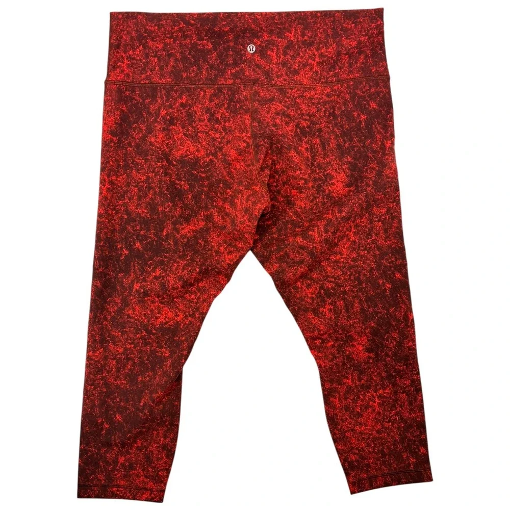 lululemon Wunder Train Crop 23 Denim Wash Autumn Red‎ Black Size 18 Leggings